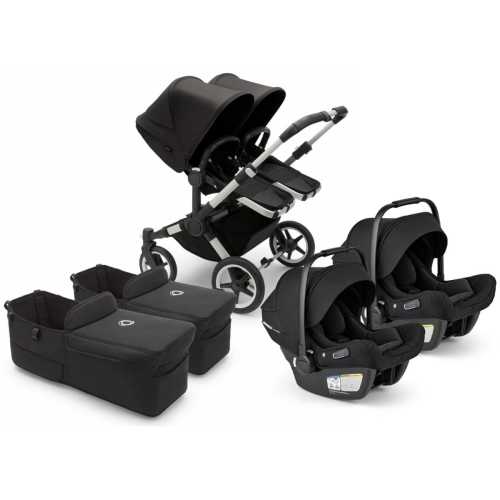 Bugaboo Donkey 5 + Turtle Air Shield Twin Travel System Bundle - Aluminum / Midnight Black / Midnight Black / Black