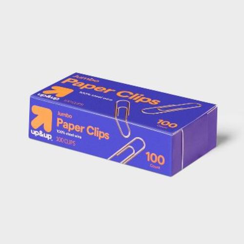 100ct Jumbo Paper Clips - up&up™: Silver Office Supplies, 1.75" Height, 100 Pack