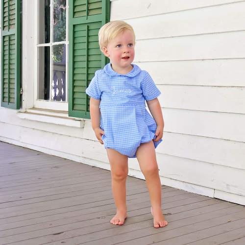 French Blue Windowpane Collared Bubble