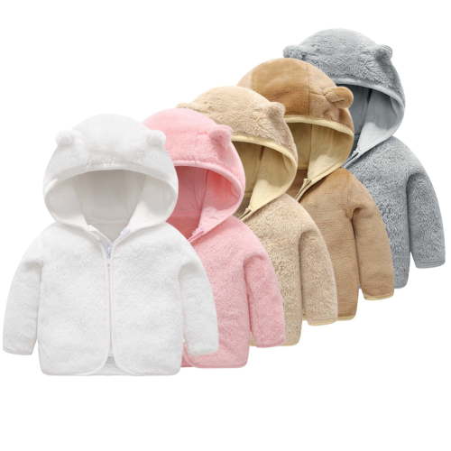 Esaierr Newborn Baby Fleece Winter Jacket Toddler Girls Boys Sweater Outerwear Coat with Ears Hooded Zip Solid Colour Thickened Warm Top for 6M-6T