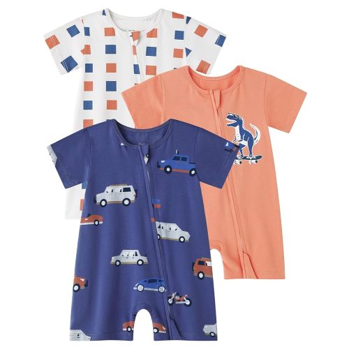 Yoofoss Baby Boy and Girl Romper Short Sleeve Newborn Summer Clothes 2-Way Zipper Baby Outfit Soft and Breathbale