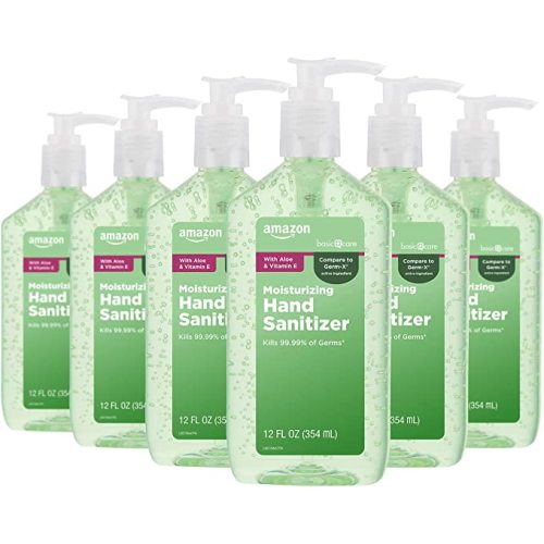 Amazon Basic Care Hand Sanitizer with Aloe Vera, 62% Ethyl Alcohol, Vitamin E Enriched, 12 fl oz, Pack of 6
