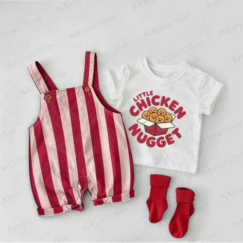 LITTLE CHICKEN NUGGET Baby Overalls and Tee 2-piece Set