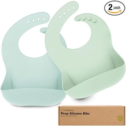 KeaBabies 2-Pack Silicone Bibs for Babies, Toddlers Girl, Boy (Pastel Sky) | Sturdy Food-Grade Baby Bibs for Eating, Large Food Catcher, Easy Clean & Put On, Waterproof Baby Feeding Essentials, BPA-Free