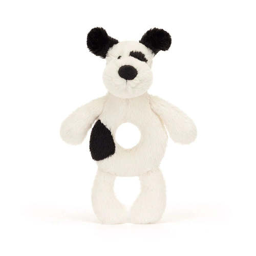 Jellycat Bashful Black and White Puppy Ring Rattle