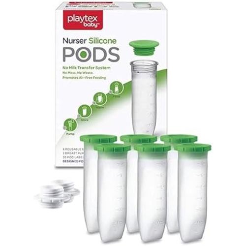 Playtex Baby Nurser Reusable Silicone PODS, 6 Oz (6 Count), Anti-Colic, Gas Reduction, Connects to Breast Pump, Freezer Friendly, Feeding Essentials for Newborn and Breastfeeding Babies
