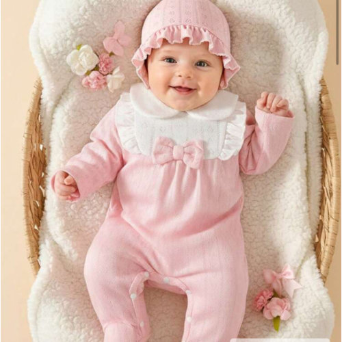 Newborn Baby Girl Sweet Style Pink Hooded Jumpsuit