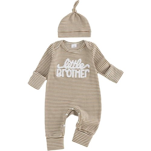allshope Newborn Baby Boy Fall Outfit Romper Little Brother Lil Bro Long Sleeve Jumpsuit Bodysuit Cute Infant Waffle Clothes