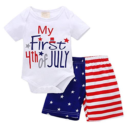 XFGLCK Newborn Infant Baby Boy 4th of July Shorts Set Short Sleeve Bodysuit + Stars Stripe Short American Flag Summer Outfits