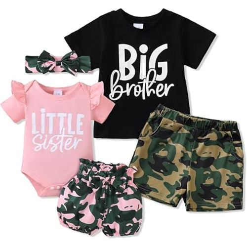 AMAWMW Big Sister Little Sister Matching Outfits Toddler Baby Girl Summer Clothes Short Sleeve Romper Ruffle Skirt 3PC Set