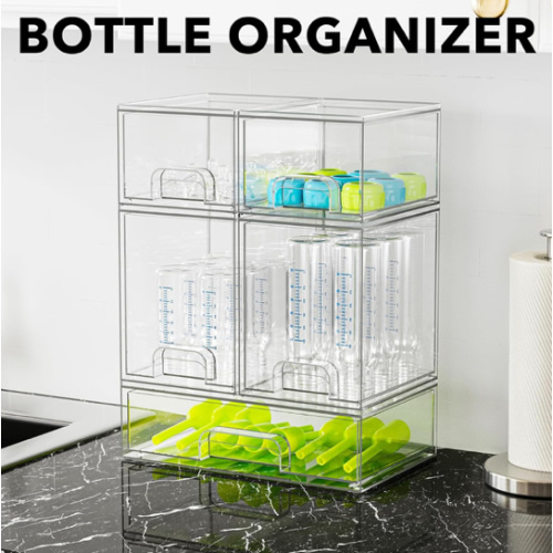 SpaceAid Bottle Storage Organizer Baby - Acrylic Bottles Station Organizer Container, Stackable Clear Drawers for Countertop, Vanity, Bathroom, Cabinet, Pantry Organization, 5 Pack, 2S2M1L, 15.4" H