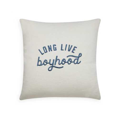 Embroidered Boy Pillow | Neutral Nursery Decor, 12"x12"