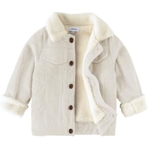 Volunboy Baby Boy Corduroy Jacket Toddler Fleece Winter Coat Kid Sherpa Lined Button Down Warm Outwear