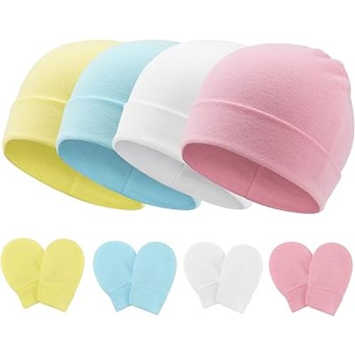 BQUBO Baby Hats and Mittens Infant Cotton Beanie Gloves No Scratch Set Newborn Hospital Hat for Boys Girls