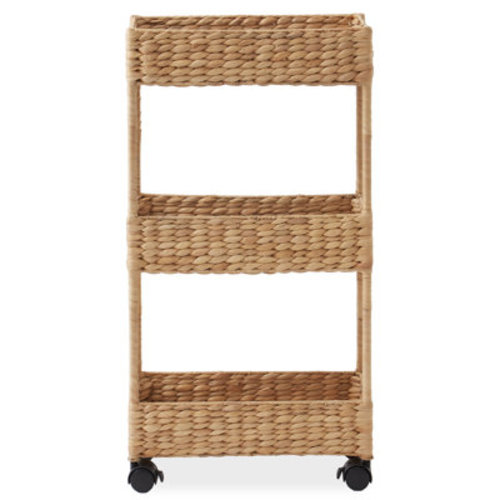3-Tier Rolling Storage Cart, Wide 3-Tier Hyacinth Nursery Caddy - Natural | Wayfair