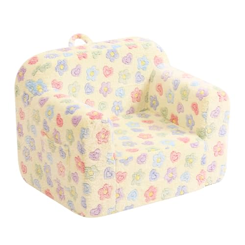 Tiita Kids Sofa, Childrens Couch with Carry Handle, Portable Toddler Foam Sofa Couch, Lightweight Kids Chair for Playroom, Dorm Room, Small Space, Flower