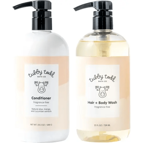 TUBBY TODD Hair Duo - Baby Shampoo and Conditioner Set - Gentle & Moisturizing Hair Care - Hypoallergenic, Non-Irritating - For Newborns, Toddlers & Kids - 25 Fl Oz & 24.3 Fl Oz - Fragrance-Free