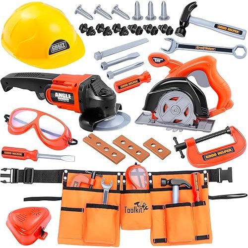 Kids Tool Set-Zealous Pretend Construction Toy with Kids Tool Belt, Toddler Tool Set with Angle Grinder Toys & Circular Saw, Child Play Tool Set for Boys Girls Ages 3,4,5,6,7 Years Old