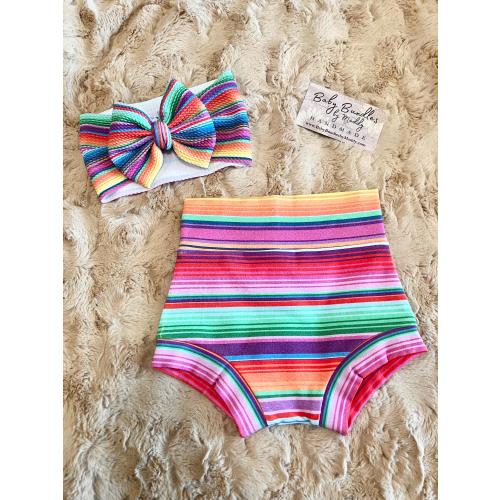 Fiesta Serape Bummy Shorts and Matching Bow Set / My First Fiesta / First Birthday Outfit / Handmade / Toddler Baby Girl