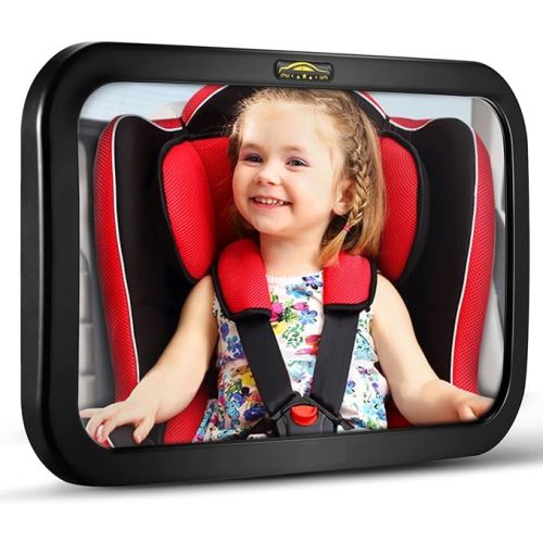 Baby Car Mirror, DARVIQS Seat Safely Monitor Infant Child in Rear Facing Seat, Wide View Shatterproof Adjustable Acrylic 360°for Backseat, Crash Tested and Certified for Safety - black