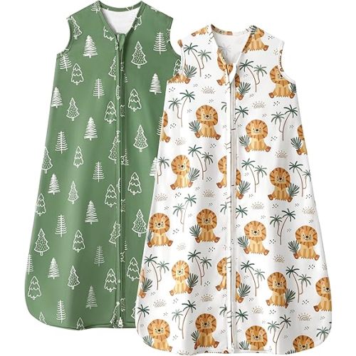 Baby Sleep Sack 0-6 Months, 0.5 TOG Wearable Blanket for Baby Boy and Girl, 2-Way Zipper Newborn and Infant Sleeping Bag 2 Pack, Lightweight Sleep Sacks Green Lion(Small)