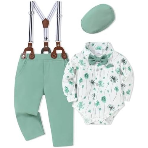 SANMIO Baby Boy Clothes Suit 0-24M Boys Baptism Easter Outfits Baby Shirt+Bow Tie+Pants+Suspenders 4Pcs Christmas Wedding Set