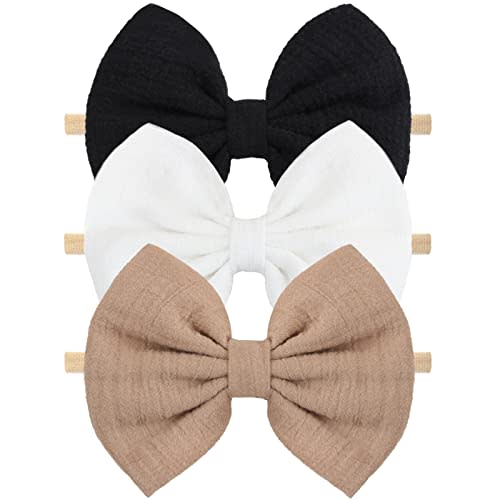 NCMAMA Baby Girls Headbands Newborns Bows Elastic Nylon Hairbands for Infants Toddlers Hair Accessories,Pack of 3 (Type A)