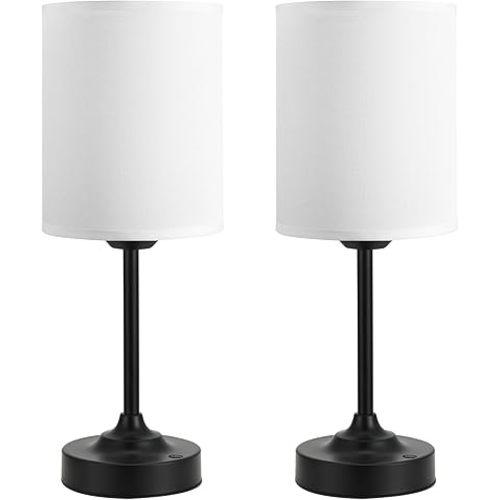 Touch Control Cordlss Table Lamp, USB-C Rechargeable Lamp with Stepless Dimming, 4000mAh Battery Operated Bedside Lamp for Bedroom, Living Room, Night Light & Emergency Lighting, Black, 2 Pack