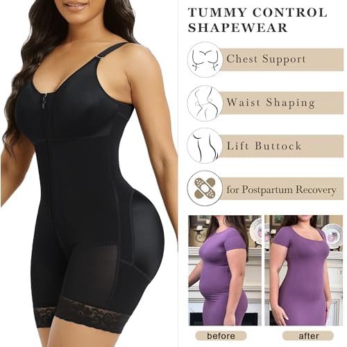 YIANNA Fajas Colombianas Moldeadoras Postpartum Shapewear Tummy Control for Women Butt Lifter Body Shaper with Zipper Crotch