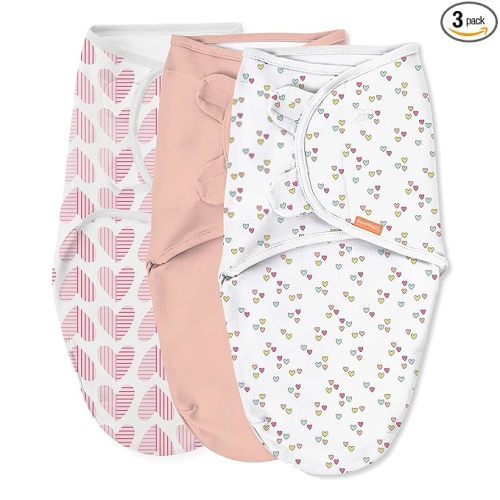 SwaddleMe Original Swaddle - Size Small/Medium, 0-3 Months, 3-Pack (Baby Hearts) Easy to Use Newborn Swaddle Wrap Keeps Baby Cozy and Secure and Helps Prevent Startle Reflex