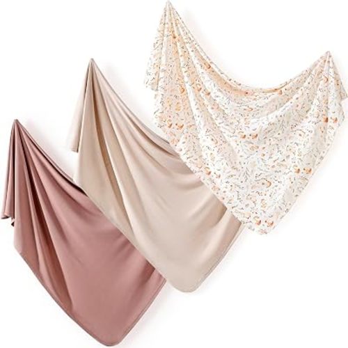 GRSSDER 3-Pack Ultra Soft Stretchy Jersey Knit Baby Swaddle Blankets, 33x44