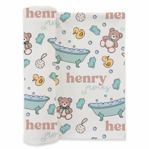 Bathtime Besties Personalized Swaddle Blanket | Blue