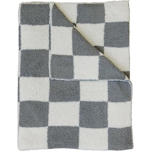 Mebie Baby Charcoal Checkered Plush Lovey Blanket 15x20 - Soft, Lightweight, Breathable | Available in Two Sizes