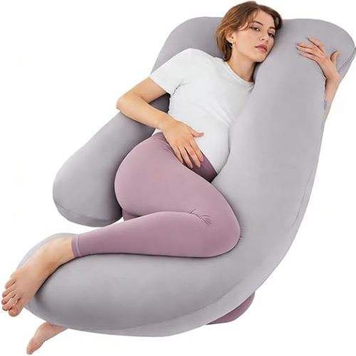 ZZZhen Pregnancy Pillow for Sleeping, G Shaped Maternity Pillow - 56 Inch with Grey Microfiber Removable Cover, Multi- Use and Support Back, Hips, Legs, Belly for Pregnant Women Sleeping