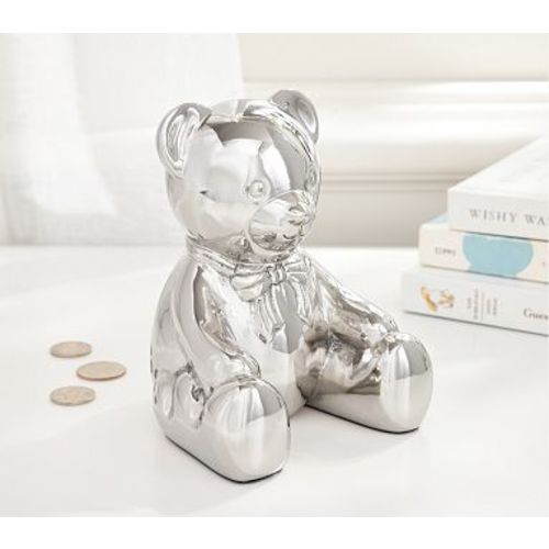 Silver Teddy Bear Bank