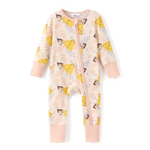 Disney Princess Ariel Belle Moana Mickey Minnie Baby Organic Cotton Footie Zipper Pajamas Newborn Infant Romper