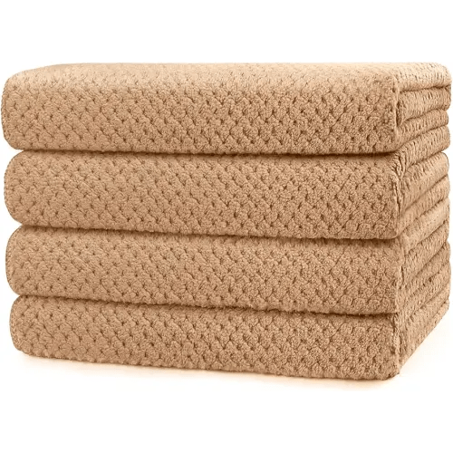 GLIMGLINT 4 Pack Kids Microfiber Bath Towels Set, 24 x 47 Inches (60 x 120 cm), Lint Free, Super Soft and Absorbent, Quick Drying Waffle Towels for Bathroom, Brown