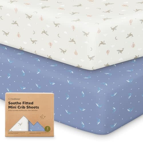 2-Pack Mini Crib Sheets Fitted - 38x26 Pack N Play Sheets for Pack and Play Mattress, Organic Cotton, Soft & Breathable Playard Bedding, Neutral Mini Toddler Bed Cover for Boys, Girls (Marine Muse)