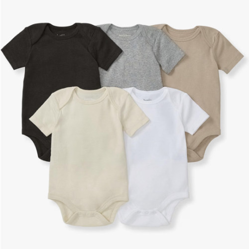 Burt's Bees Baby Unisex Bodysuits, Short Sleeve Organic Sleepwear, 5-Pack