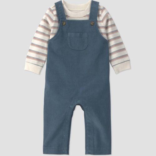 Carter's Just One You® Baby Boys' 2pc Long Sleeve Striped Bodysuit and Cord Overalls Set - Blue Newborn