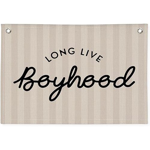 Toddler Boy Room Decor,Long Live Boyhood Banner,Boy Nursery Decor, Canvas Banner Wall Hanging Flag Decor for Nursery Playroom Toddler Room