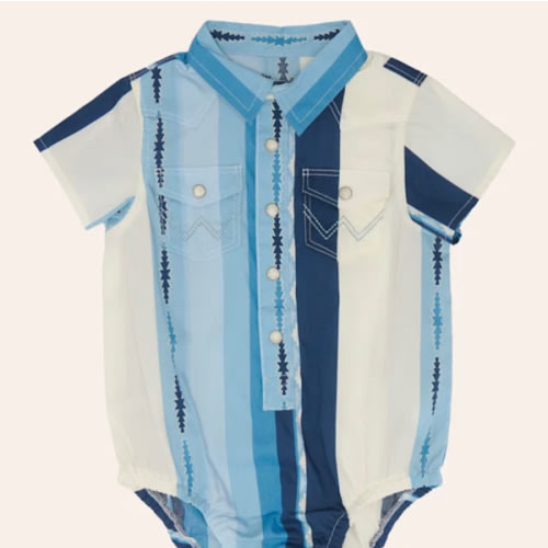 Wrangler Infant Boys' Blue & White Aztec Print Pearl Snap Western Shirt Onsie | Cavender's