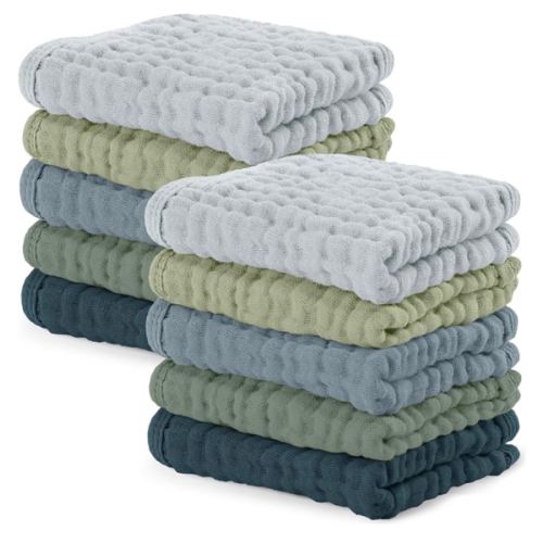 Comfy Cubs Muslin Baby Washcloths 10 Pack - Soft 6-Layer Cotton Wash Cloths for Sensitive Skin - 10"x10" Large, Gentle, Absorbent Infant Essentials for Newborn and Toddlers - White