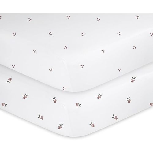 Ely's & Co. Patent Pending Waterproof Crib Sheets, 100% Cotton with Waterproof Lining - Built in Mattress Protector, 2 Pack Fitted Crib Sheet Set, Berry and Cluster Dot (Lavender) 28” x 52”