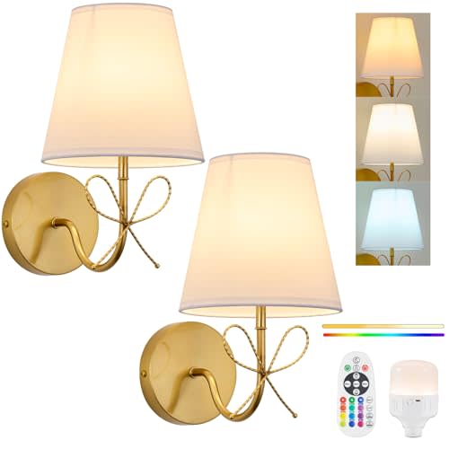 PASSICA DECOR Bow Wireless Battery Operated Wall Sconce Set of 2, Rechargeable Dimmable LED Lights with 15 Colors, Timer, Remote Control,Bow Lamp for Girls or Kids Rooms,Bedroom Living Room