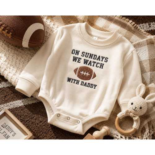 Football Baby Romper, Game Day Baby Outfit, Daddy and Me Bodysuit, Embroidered Baby Clothes