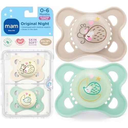 MAM Original Baby Pacifiers 0-6 Months, Glows in The Dark, 2 Count (Pack of 12)