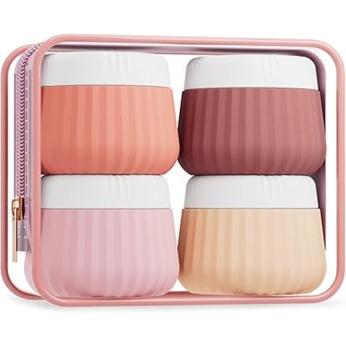 Travel Containers for Toiletries 4 Pack, TSA Approved Travel Size Toiletries, Portable Size Containers, With Clear Bag Leak Proof Silicone Jars, Essentials Creams Jars Carrying Small Items