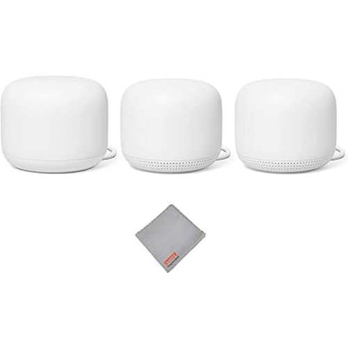 Nest WiFi Router and 2 Points - WiFi Extender with Smart Speaker - Works with Google WiFi (3 Pack) White