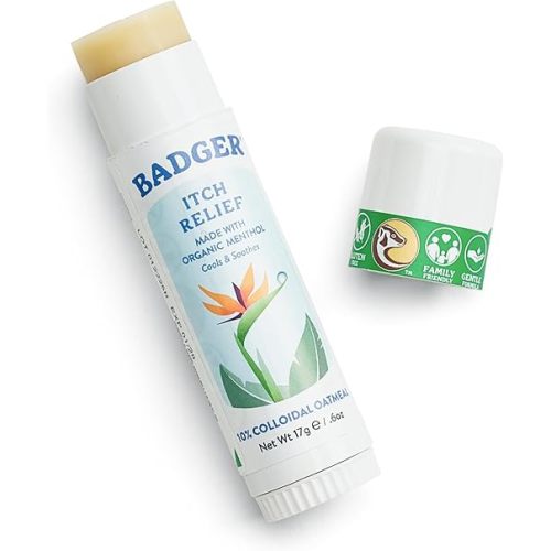 Badger Bug Bite Itch Relief Stick, Natural & Organic Anti Itch Cream for Bug Bites, Rashes & Poison Ivy, Fast Itchy Skin Relief After Bite, Works Great, Smells Great, Easy to Use, .6 oz